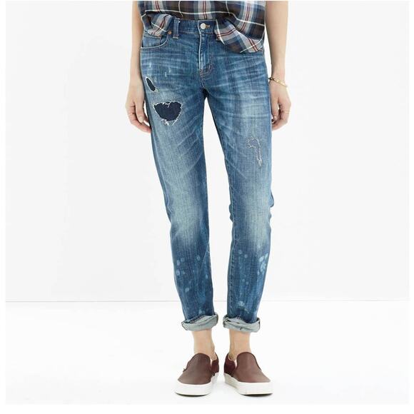Madewell distressed The Slim Boyjean Rip and Repair Edition jeans denim Size 24 - Picture 1 of 6